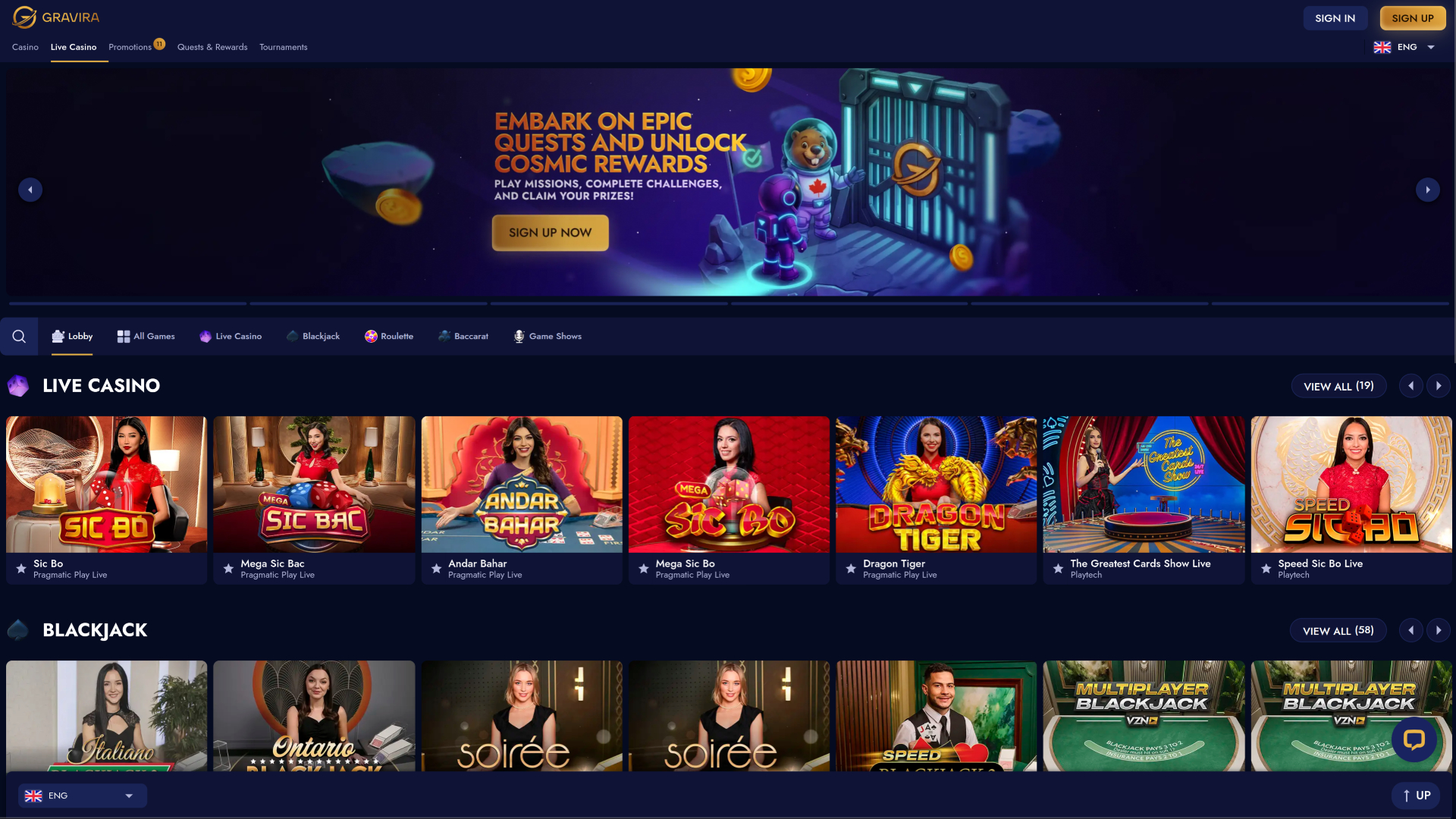 Gravira Casino Desktop Live Dealer