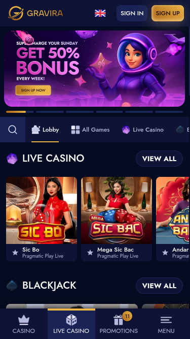 Gravira Casino Mobile Live Dealer