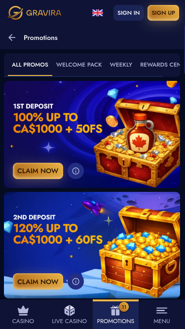 Gravira Casino Mobile Promotions