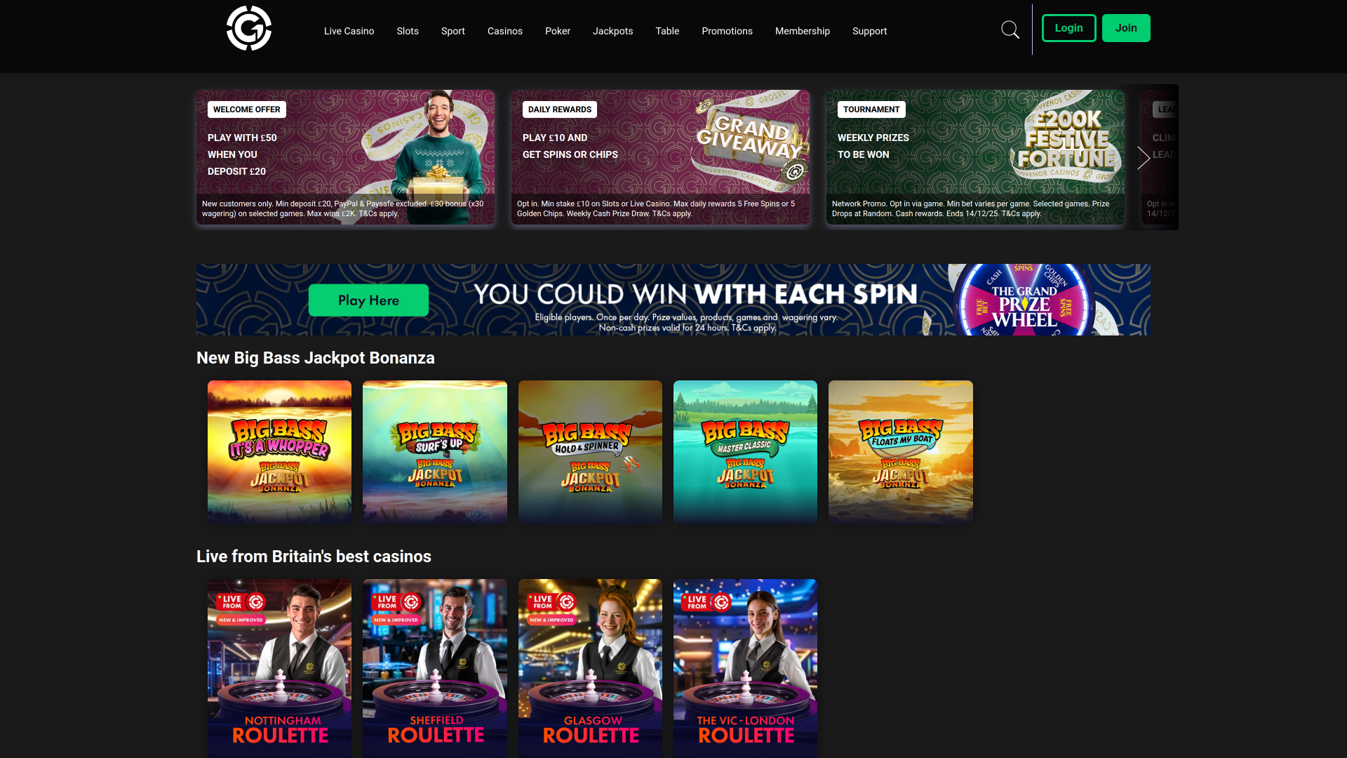 Grosvenor Casino Desktop Homepage