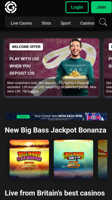 Grosvenor Casino Mobile Homepage