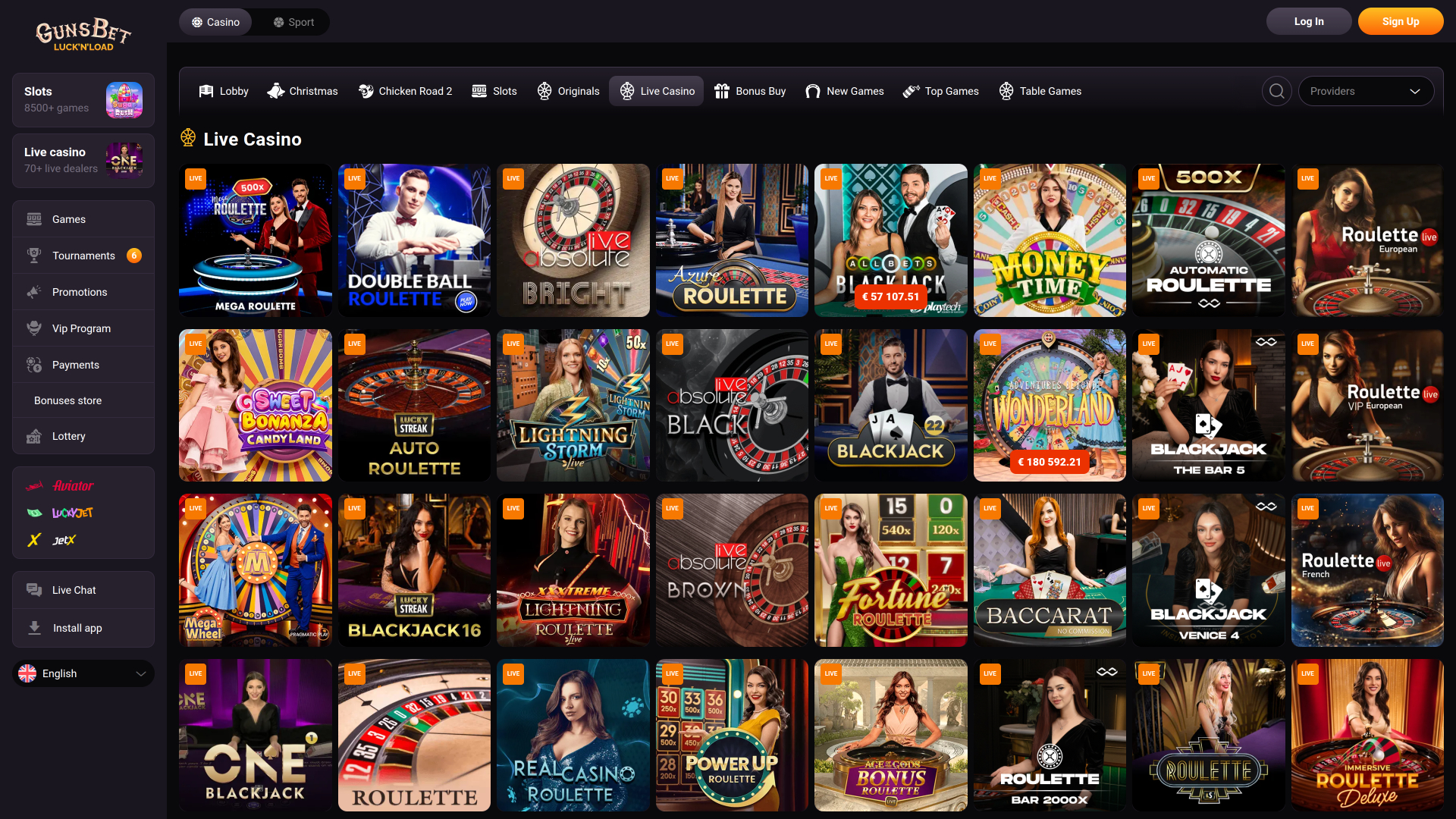 Gunsbet Casino Desktop Live dealer