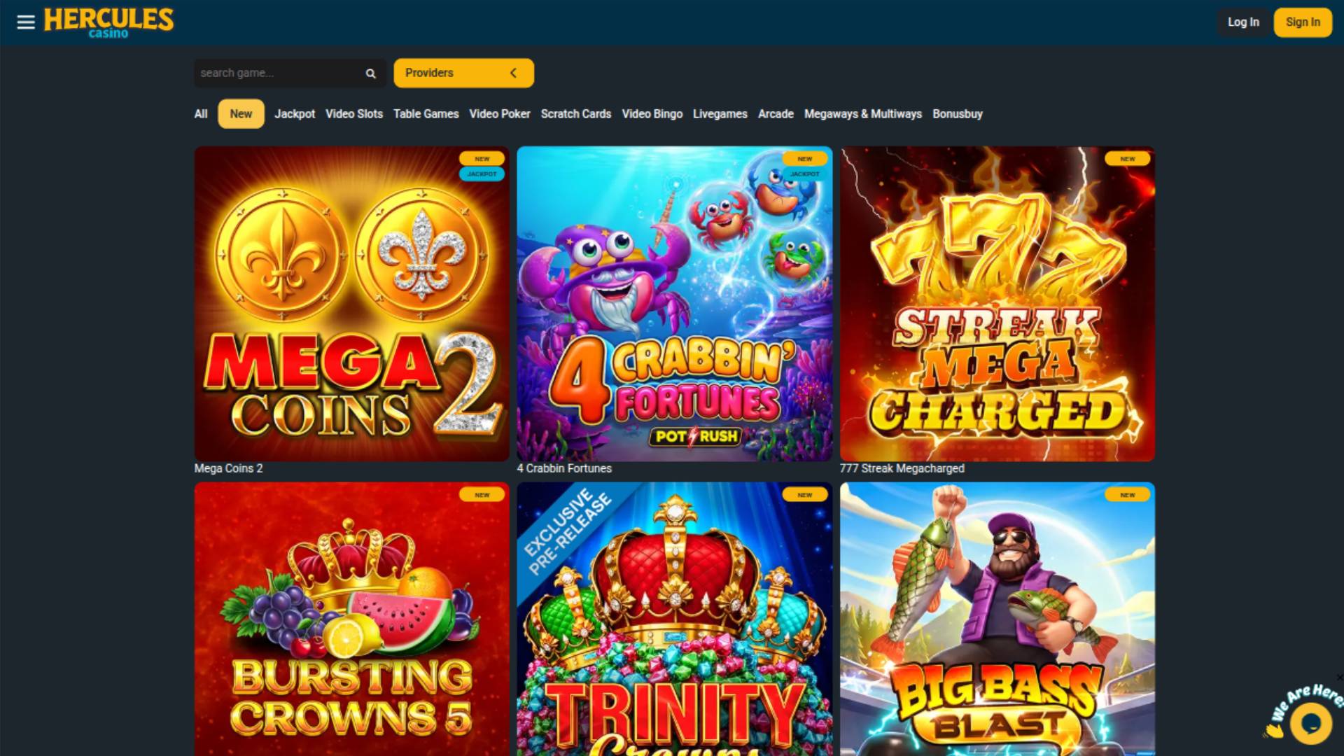 Games page screenshot of Hercules Casino