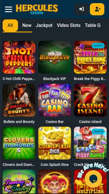 Games mobile page screenshot of Hercules Casino