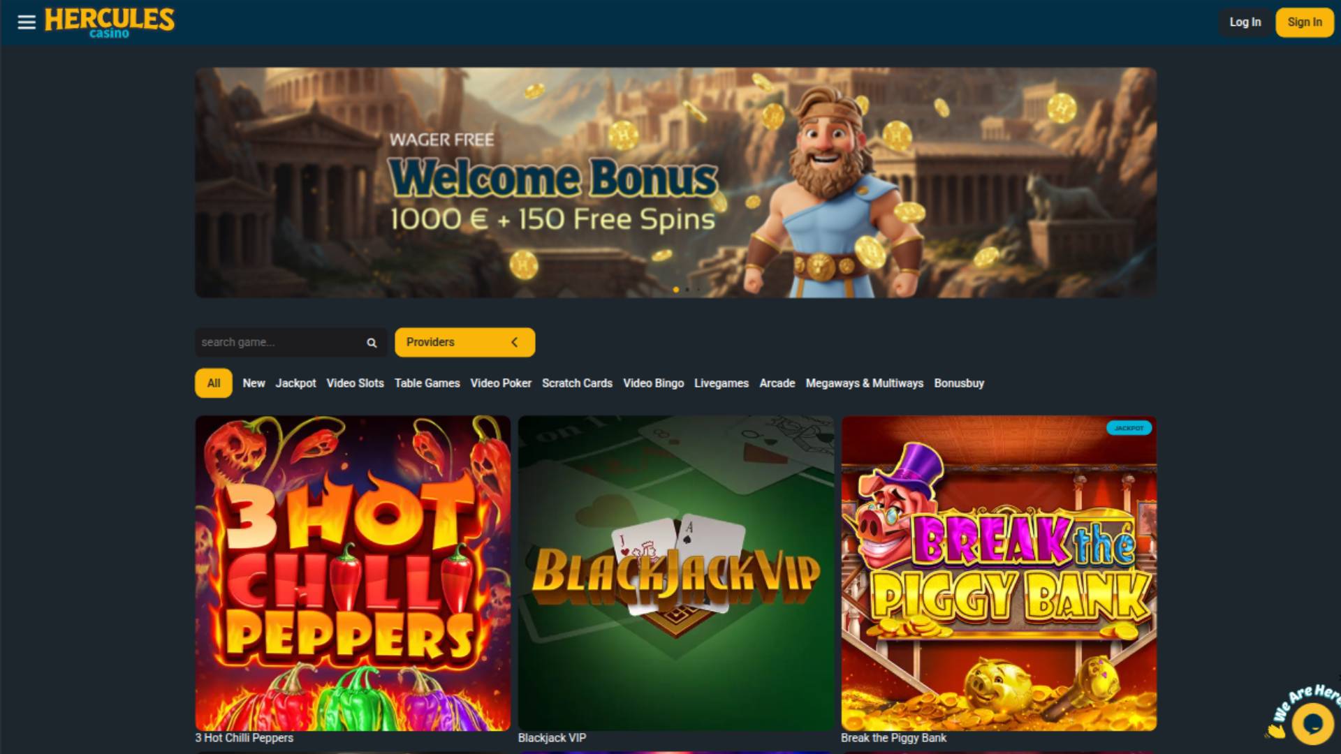 Homepage screenshot of Hercules Casino