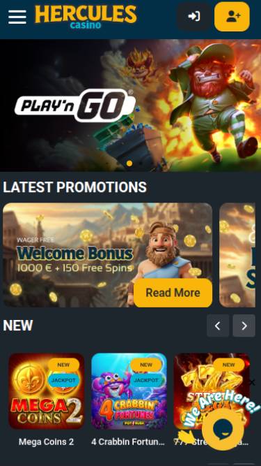 Homepage mobile screenshot of Hercules Casino