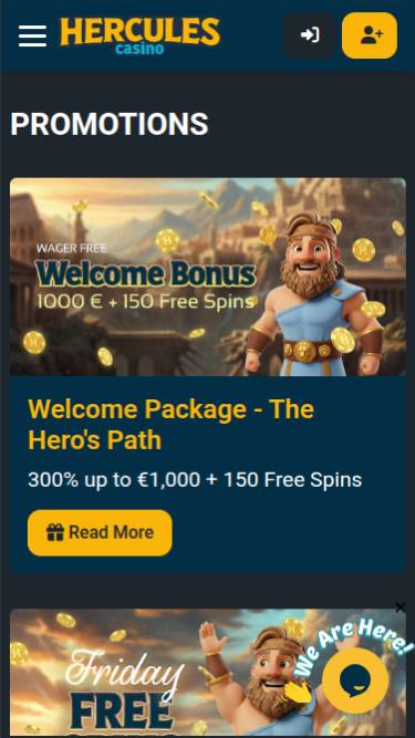 Promotions mobile page screenshot of Hercules Casino
