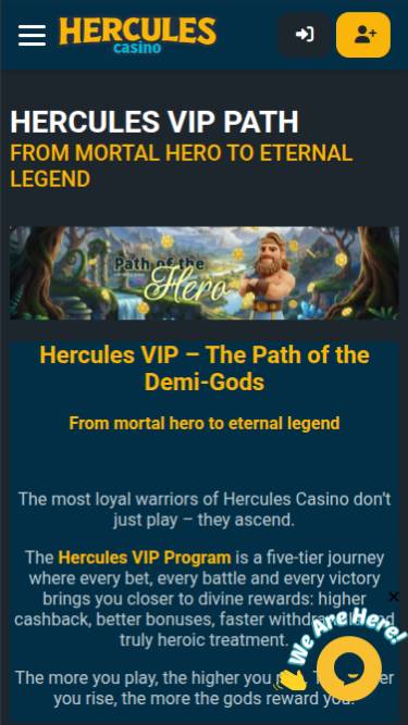 VIP mobile page screenshot of Hercules Casino
