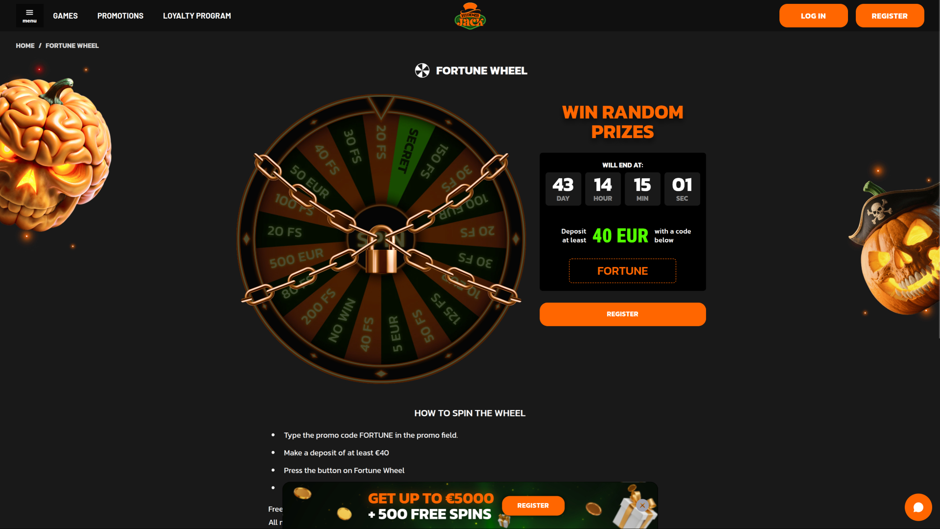 Hidden Jack Casino Desktop Fortune Wheel