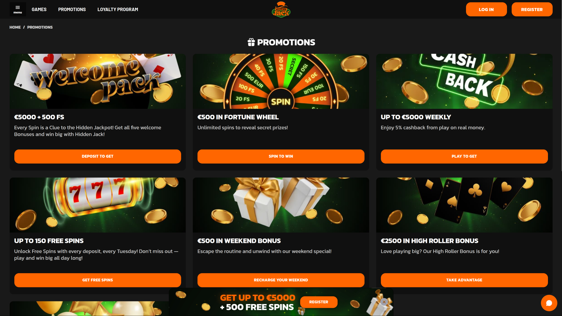 Hidden Jack Casino Desktop Promotions