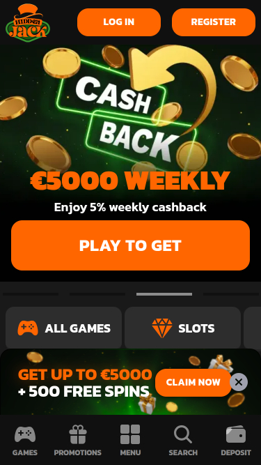 Hidden Jack Casino Mobile Homepage
