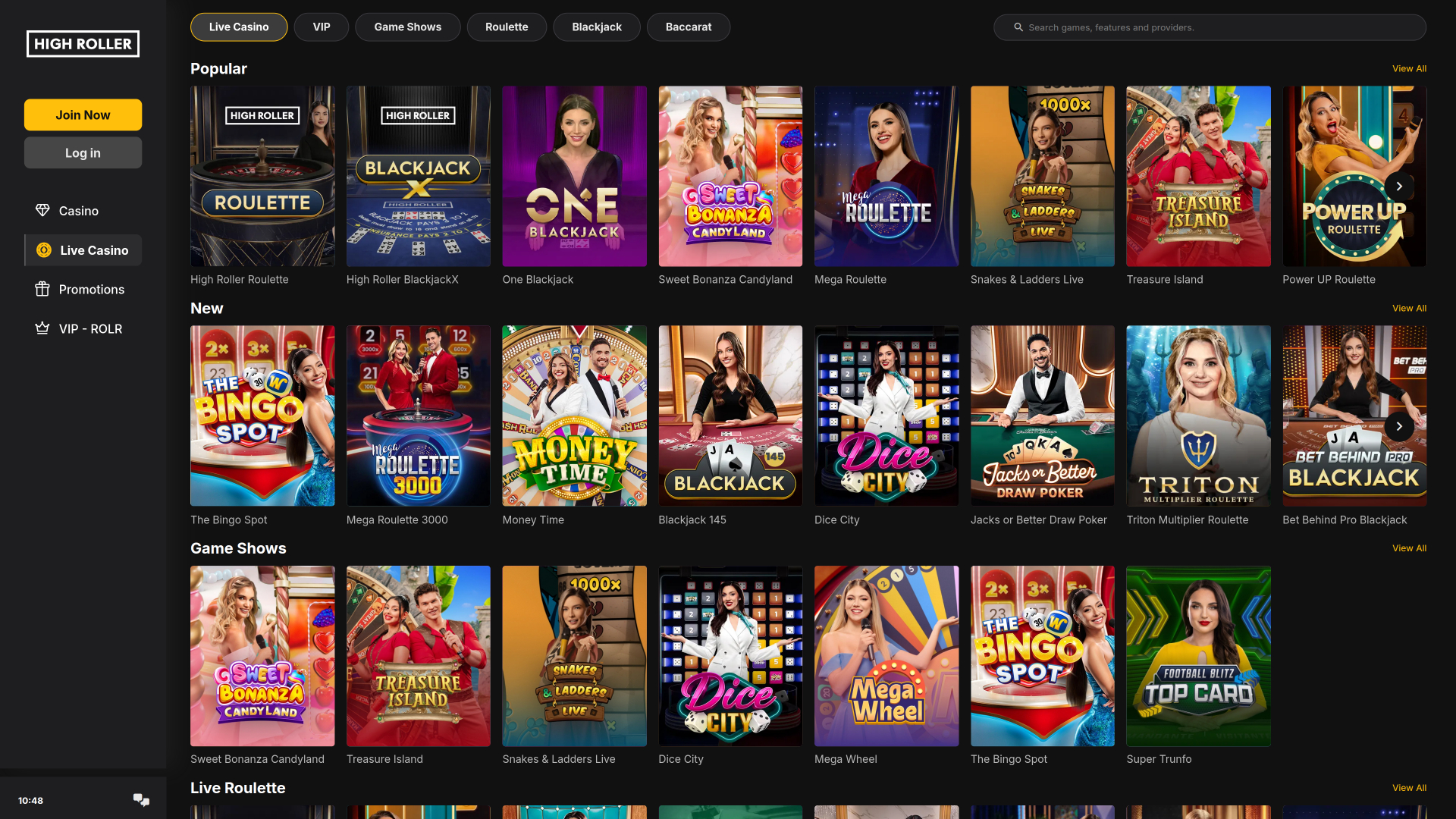 High Roller Casino Desktop Live Dealer