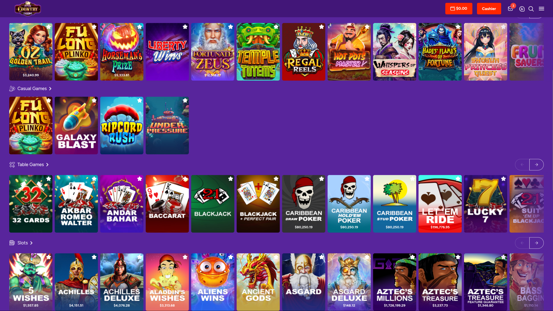 High Country Casino Desktop Games