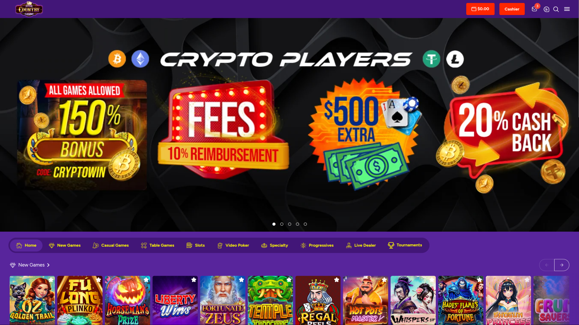 High Country Casino Desktop Homepage