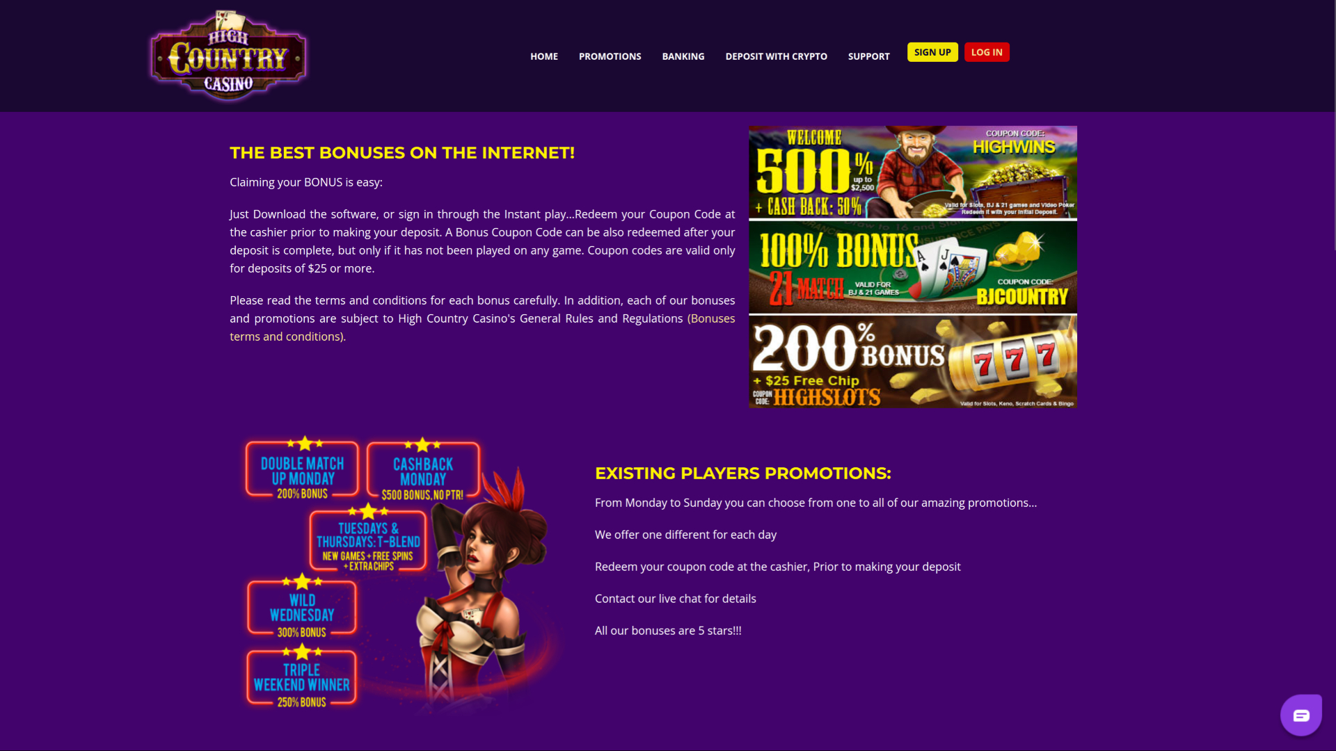 High Country Casino Desktop Promotions