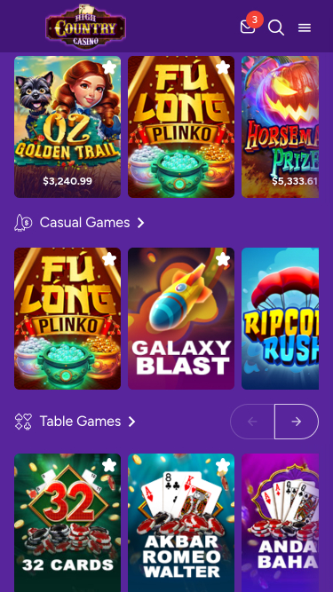 High Country Casino Mobile Games