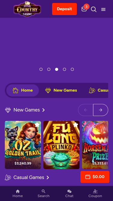 High Country Casino Mobile Homepage