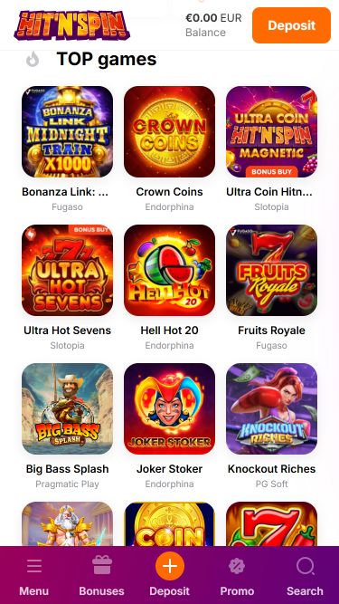 Hitnspin Casino Mobile Image Games
