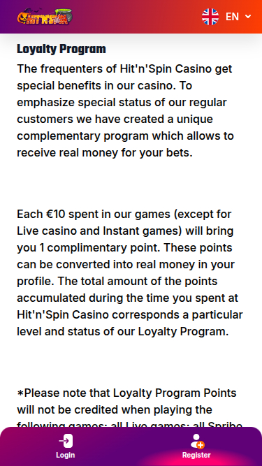 HitnSpin Casino Mobile VIP Program