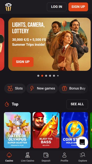 Hollywin Casino Mobile Homepage
