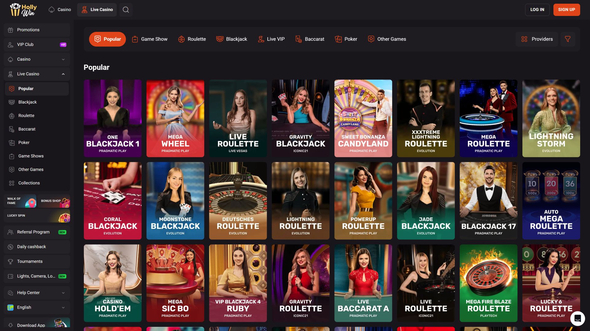 Hollywin Casino Desktop Live Dealer