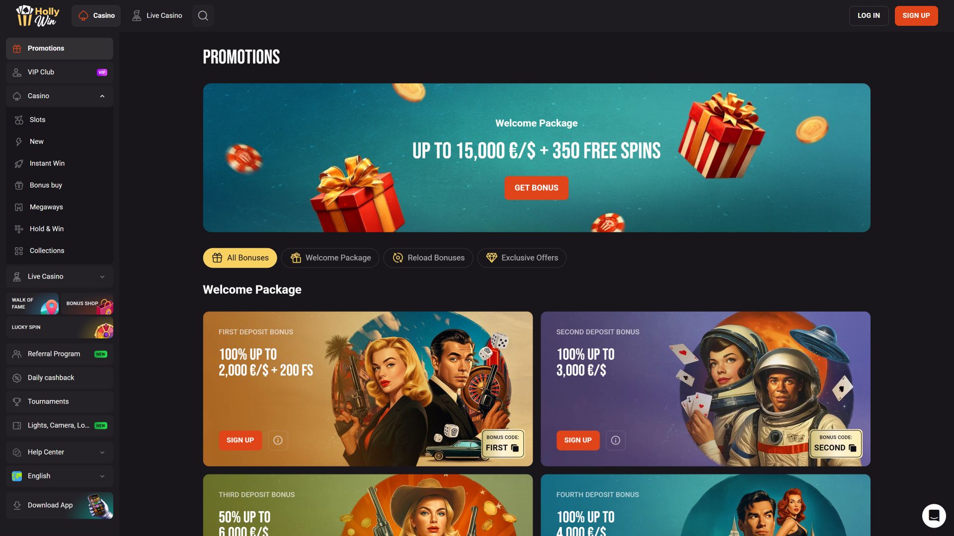 Hollywin Casino Desktop Promotions