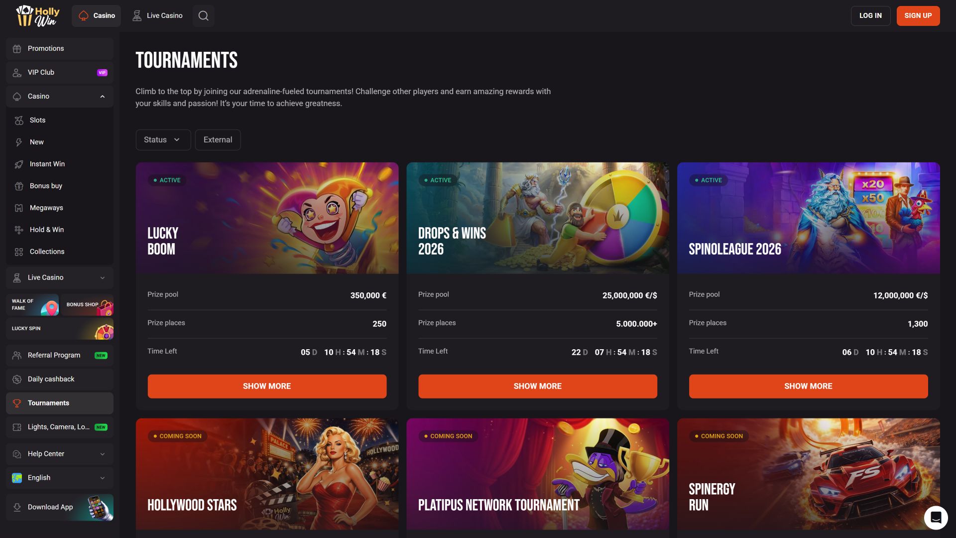Hollywin Casino Desktop Tournaments
