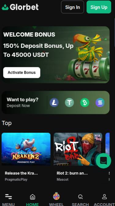 Homepage mobile screenshot of Odin Fortune Casino 