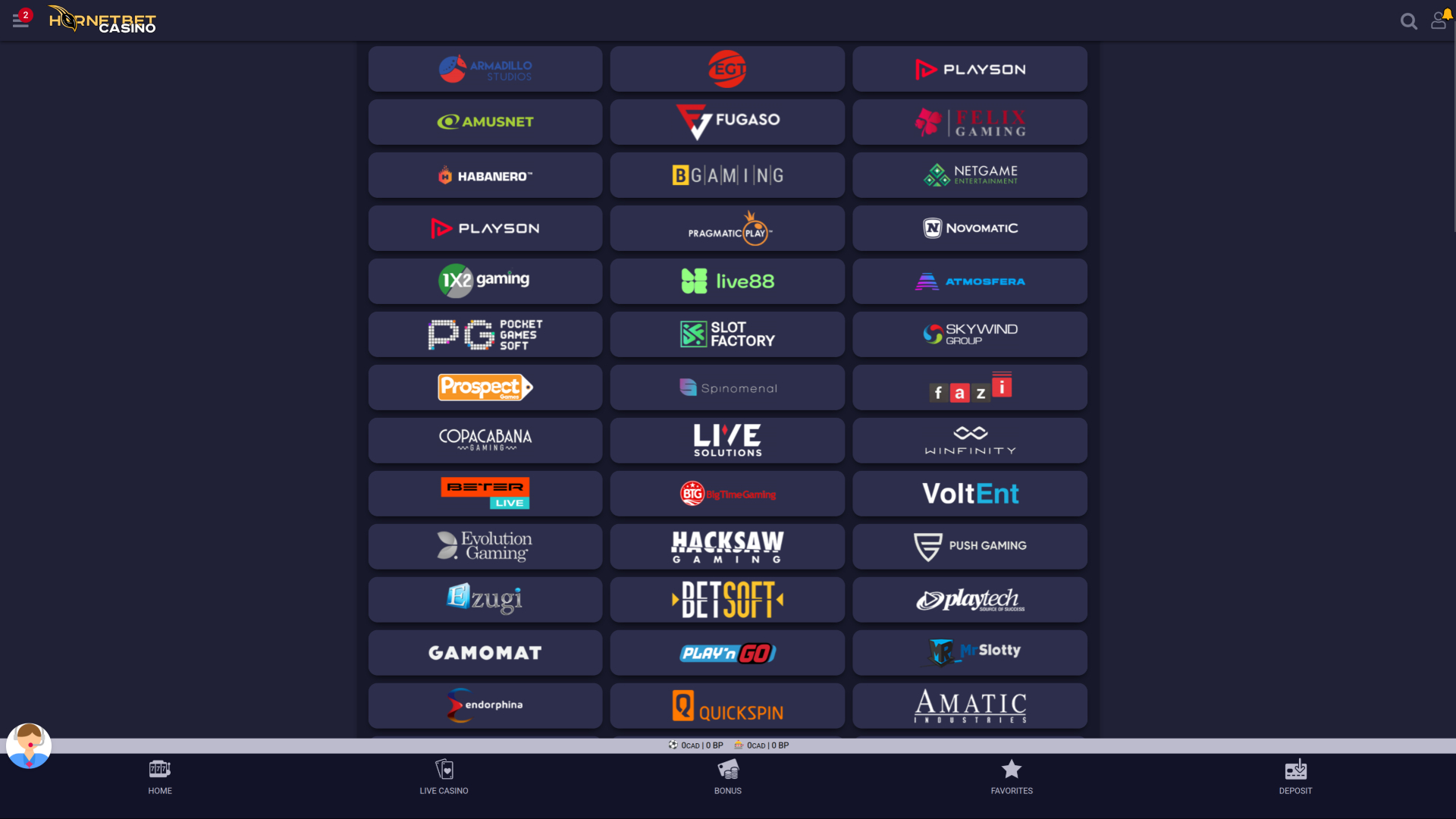 Hornetbet Casino Desktop Game Developers