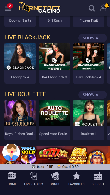 Hornetbet Casino Mobile Live Dealer