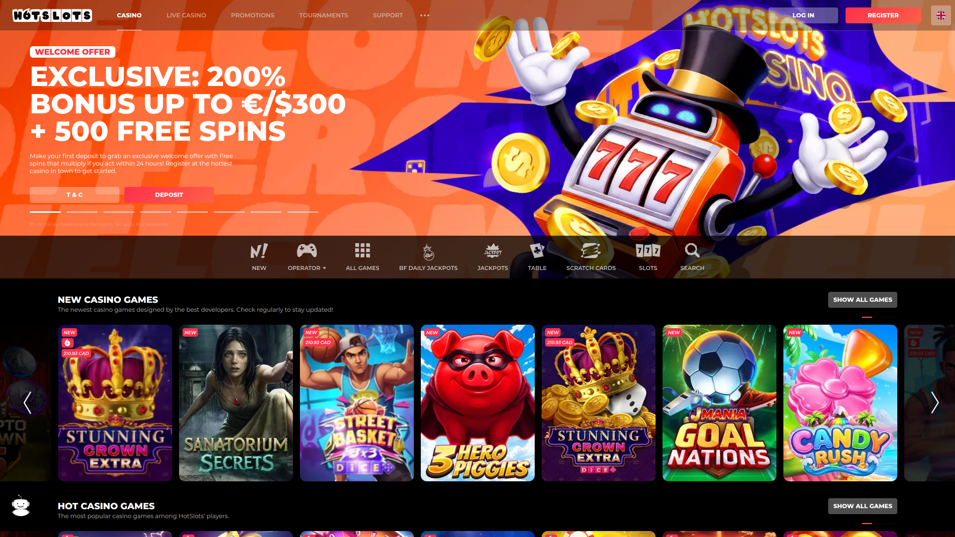 Hotslots Casino Desktop Homepage