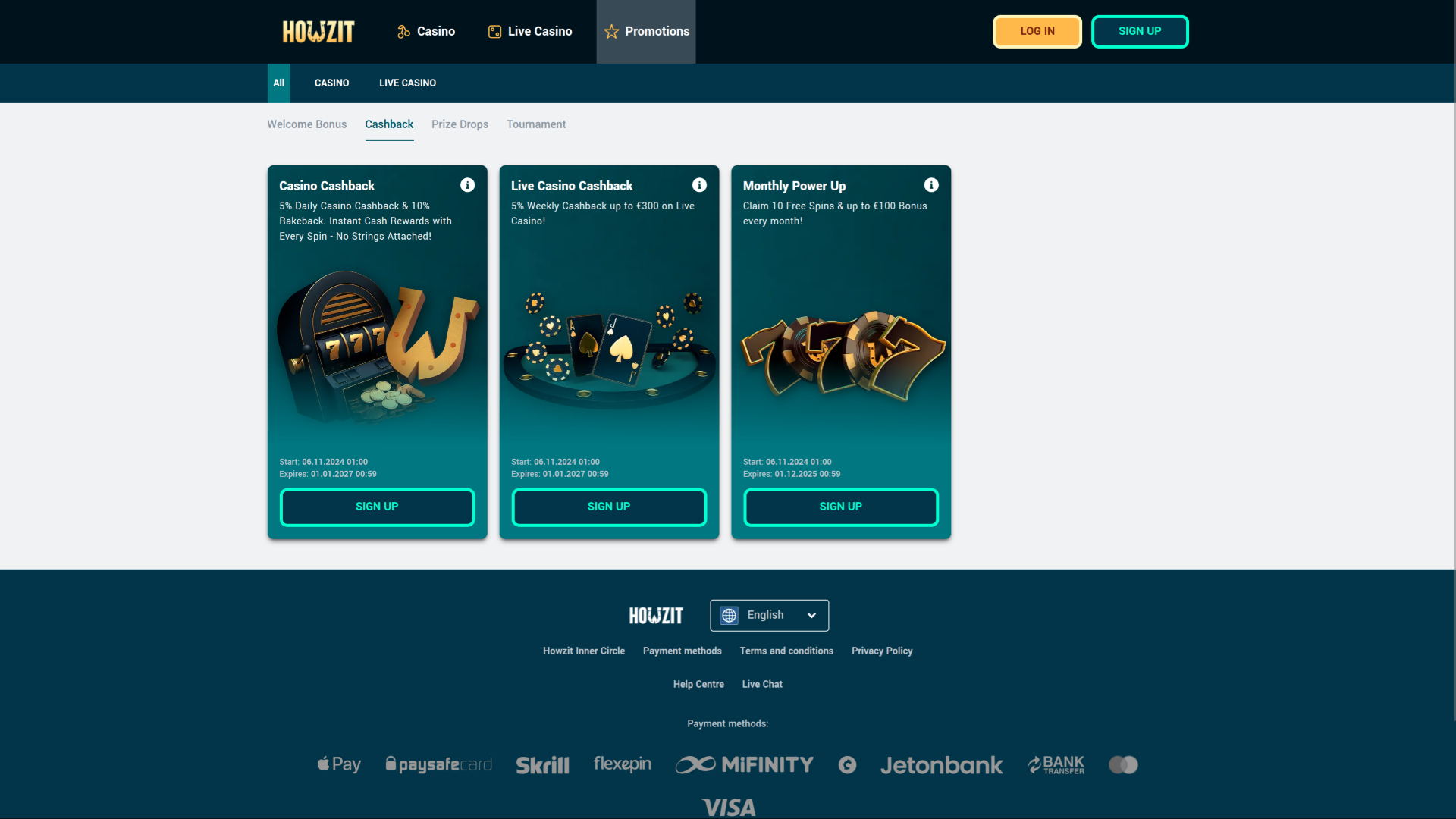 Howzit Casino Desktop Cashback