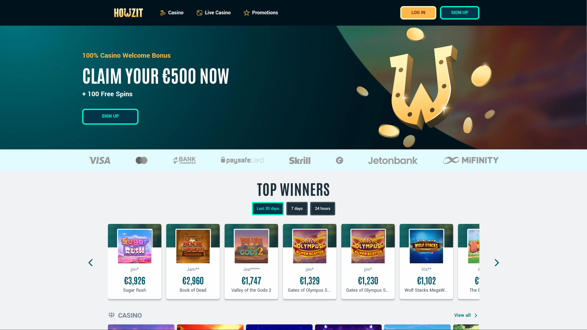 Howzit Casino Desktop Homepage