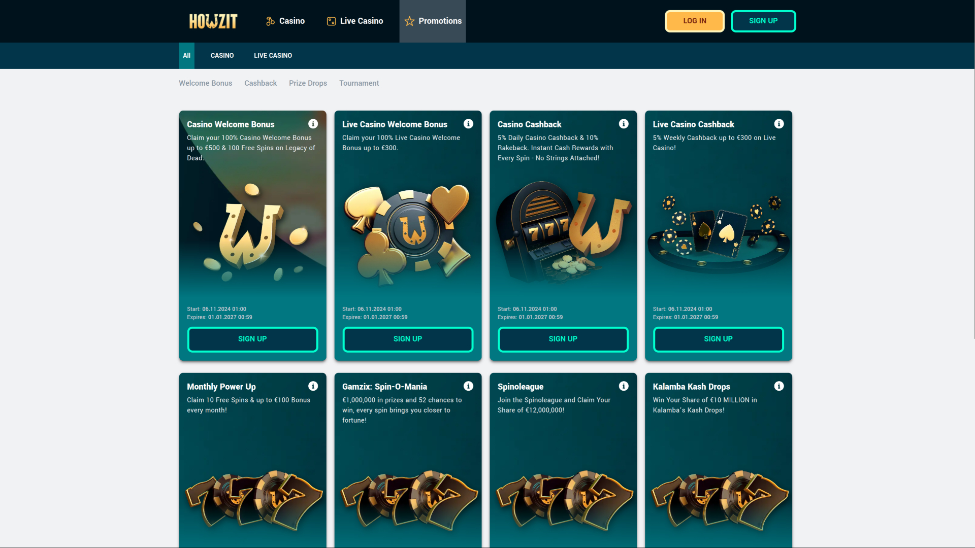 Howzit Casino Desktop Promotions