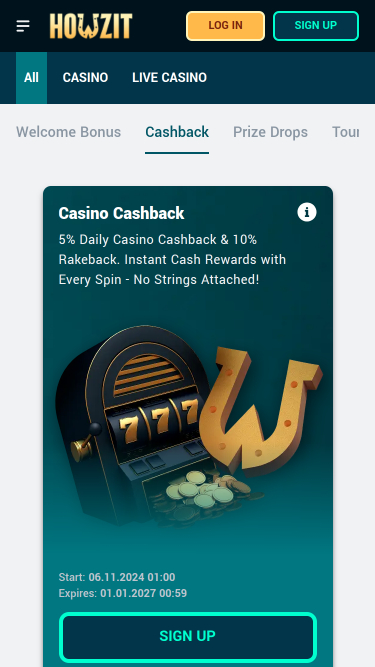 Howzit Casino Mobile Cashback