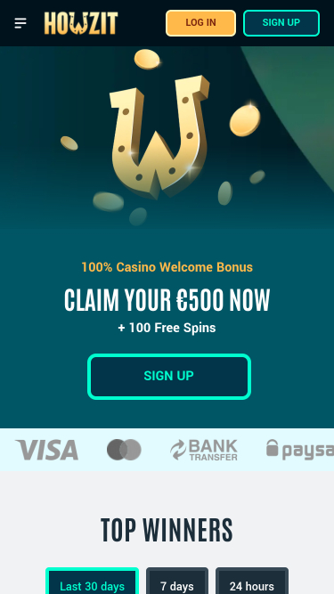Howzit Casino Mobile Homepage