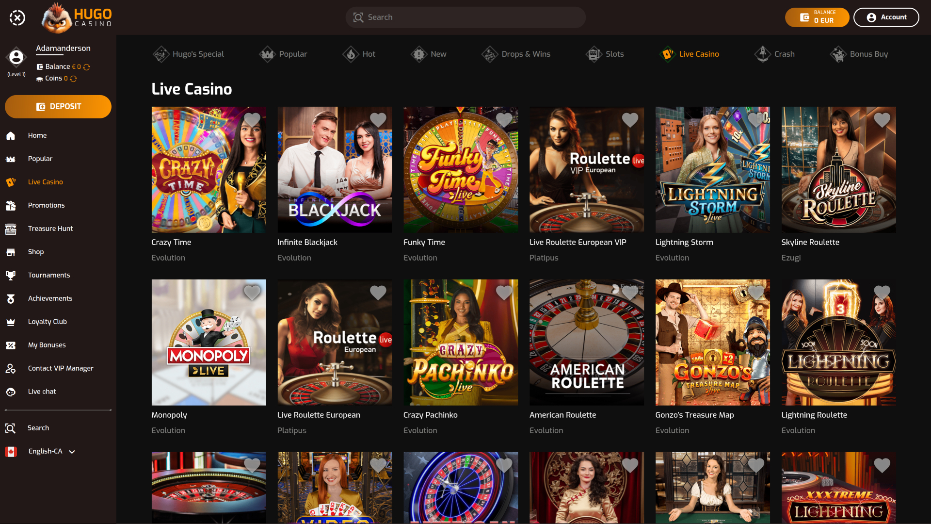 Hugo Casino Desktop Live Dealer