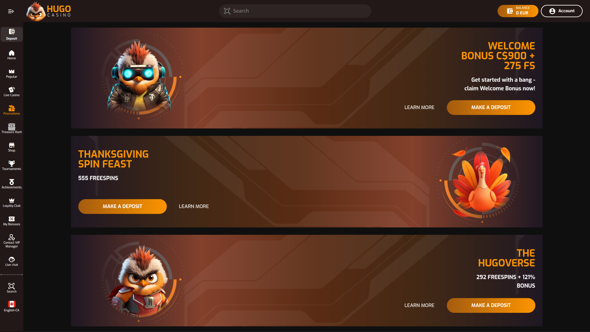 Hugo Casino Desktop Promotions