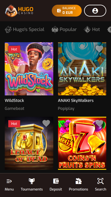 Hugo Casino Mobile Games