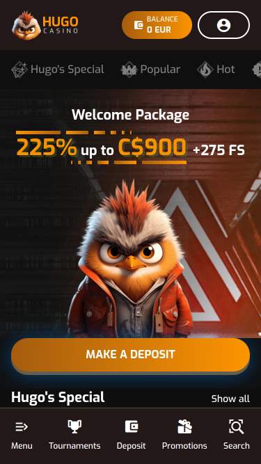 Hugo Casino Mobile Homepage