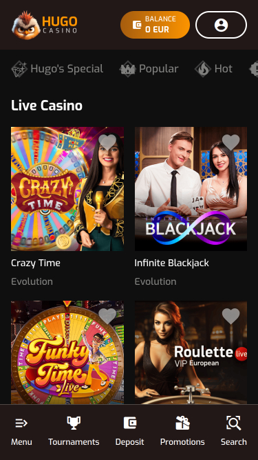 Hugo Casino Mobile Live Dealer