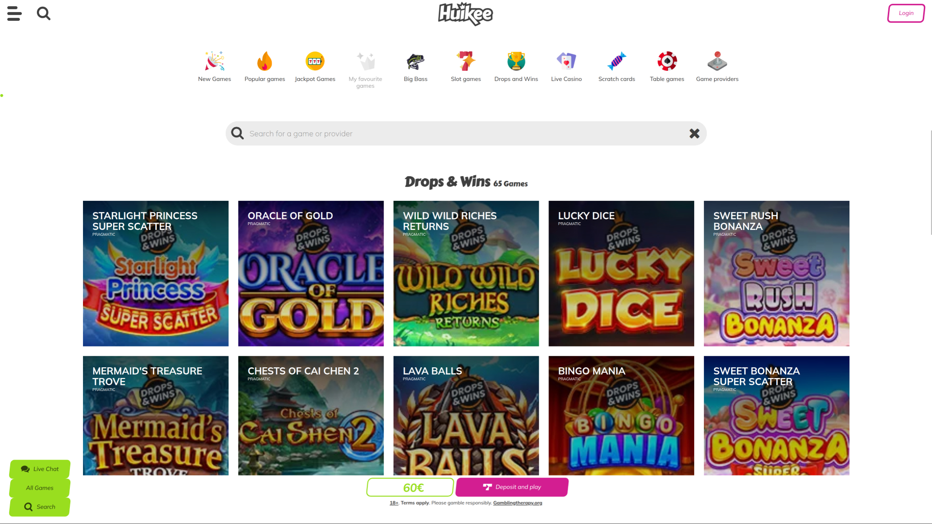 Huikee Casino Desktop Drops and Wins