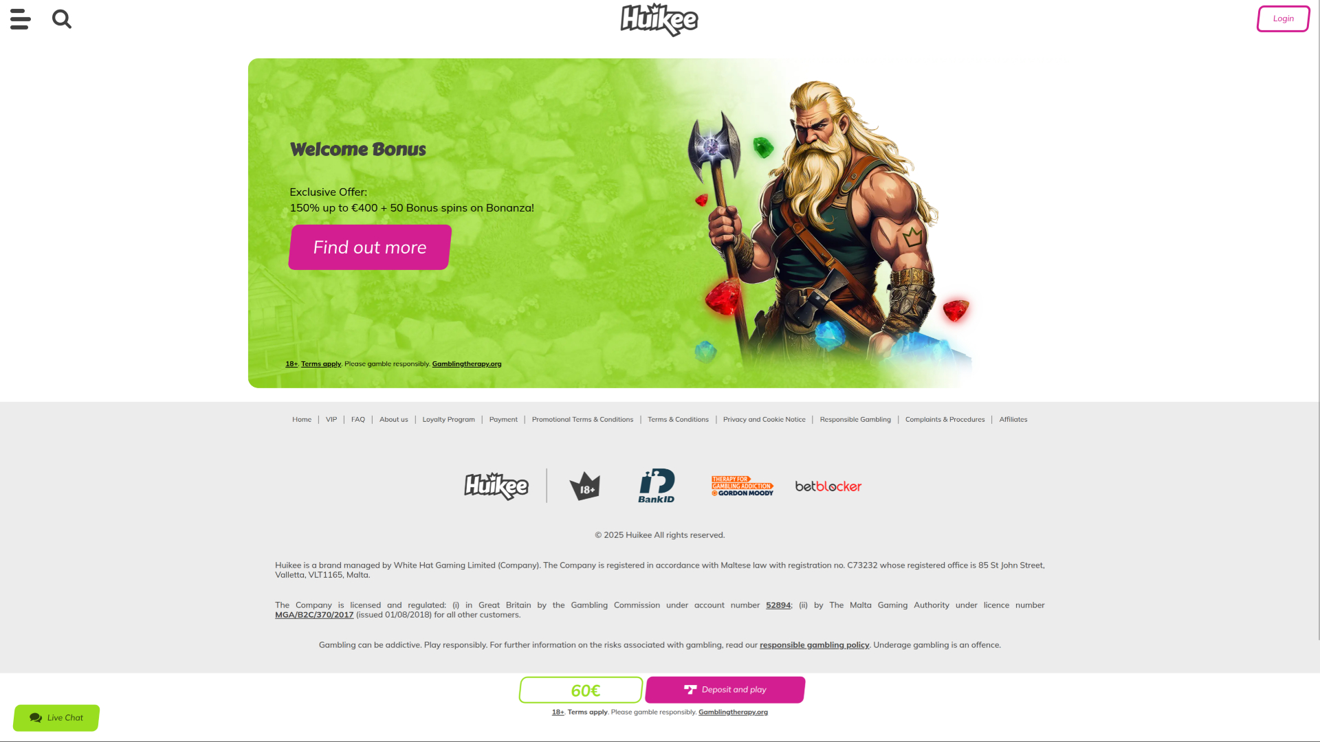 Huikee Casino Desktop Promotions