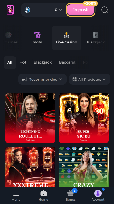 Hunnyplay Casino Mobile Live Dealer