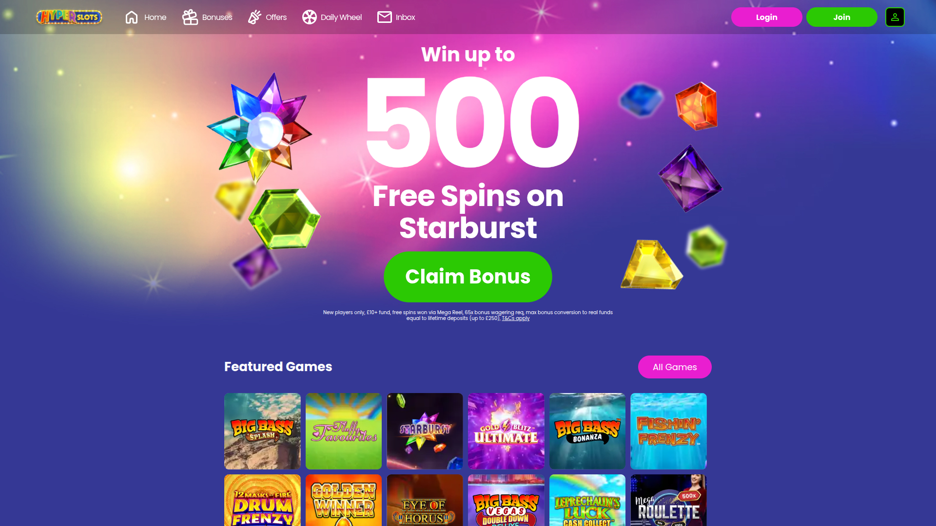 Hyper Slots Casino Desktop Homepage