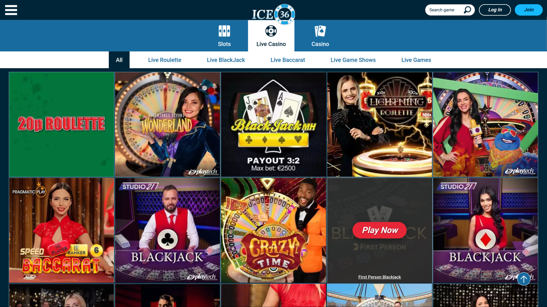 Ice36 Casino Desktop Live-Dealer