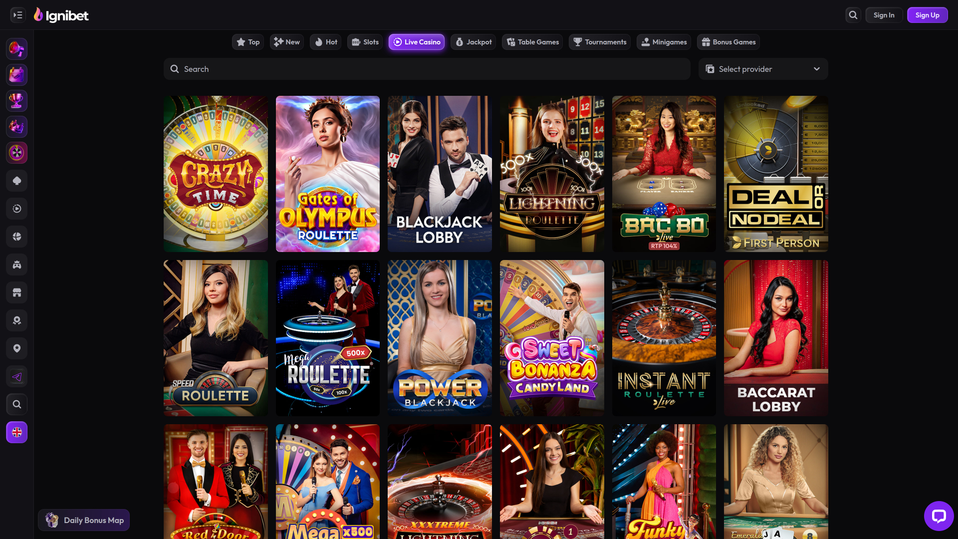 Ignibet Casino Live Dealer Desktop