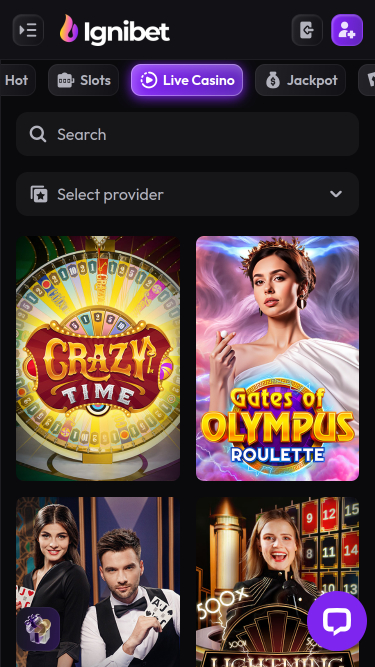 Ignibet Casino Live Dealer Mobile