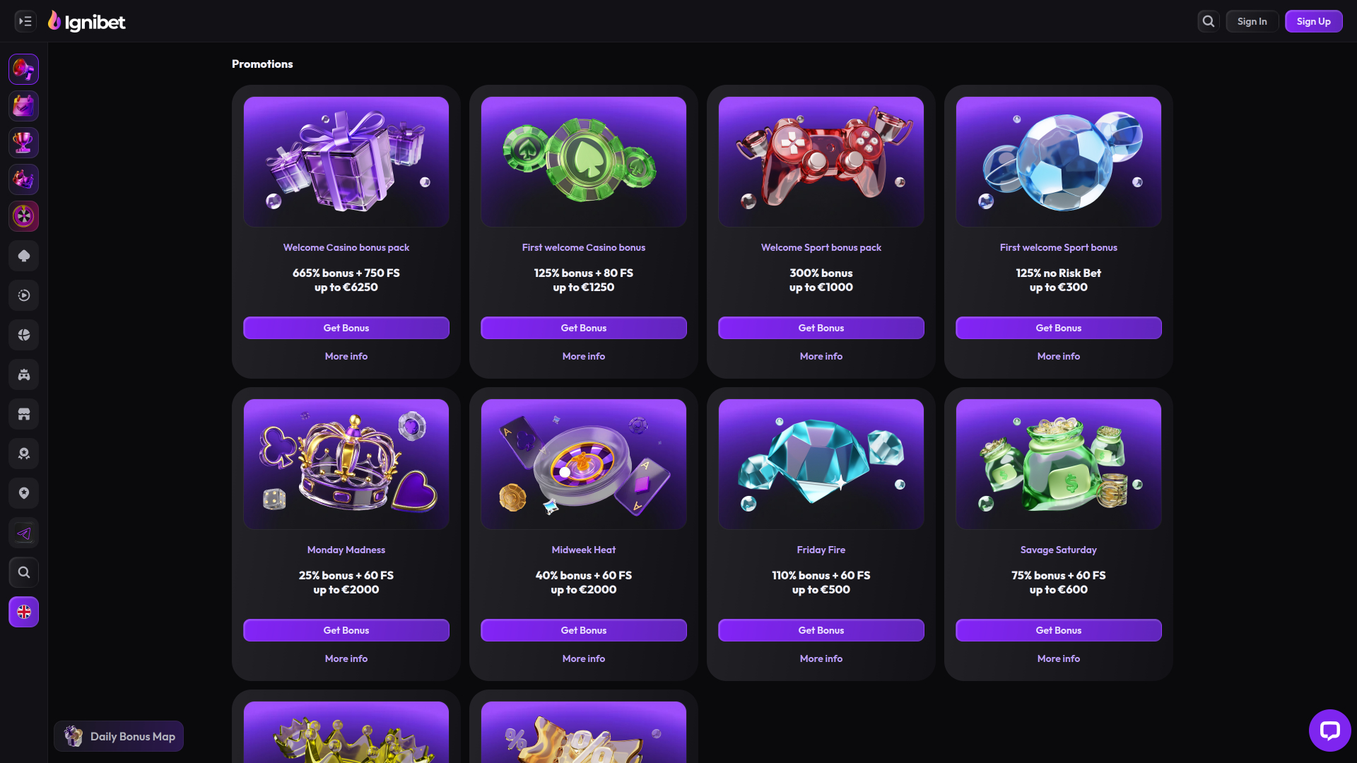 Ignibet Casino Promotions Desktop