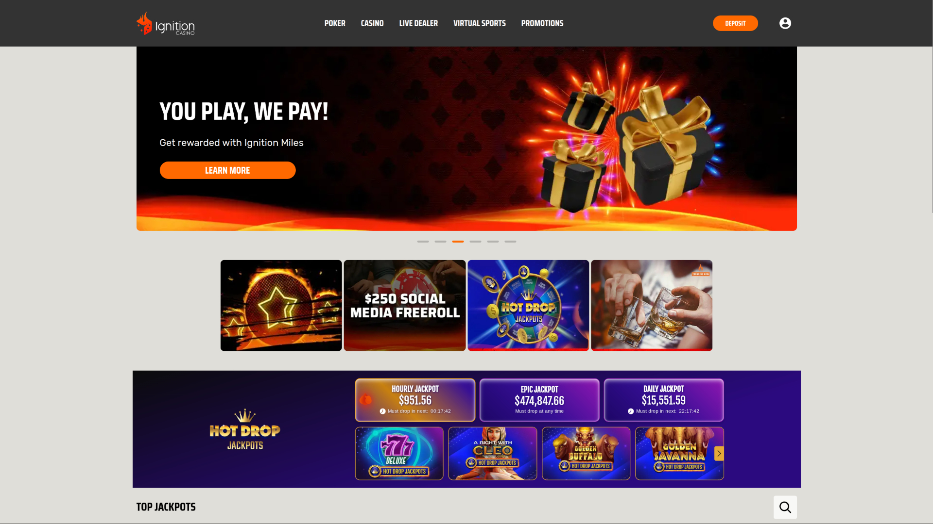 Ignition Casino Deskop Homepage